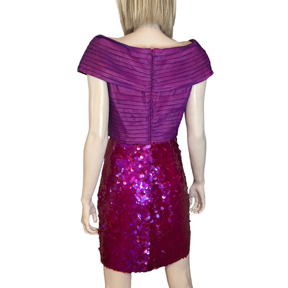 SHO by Tadashi Shoji Cocktail Dress Hot Pink Sequins Off Shoulder Sheath Party - Picture 9 of 16